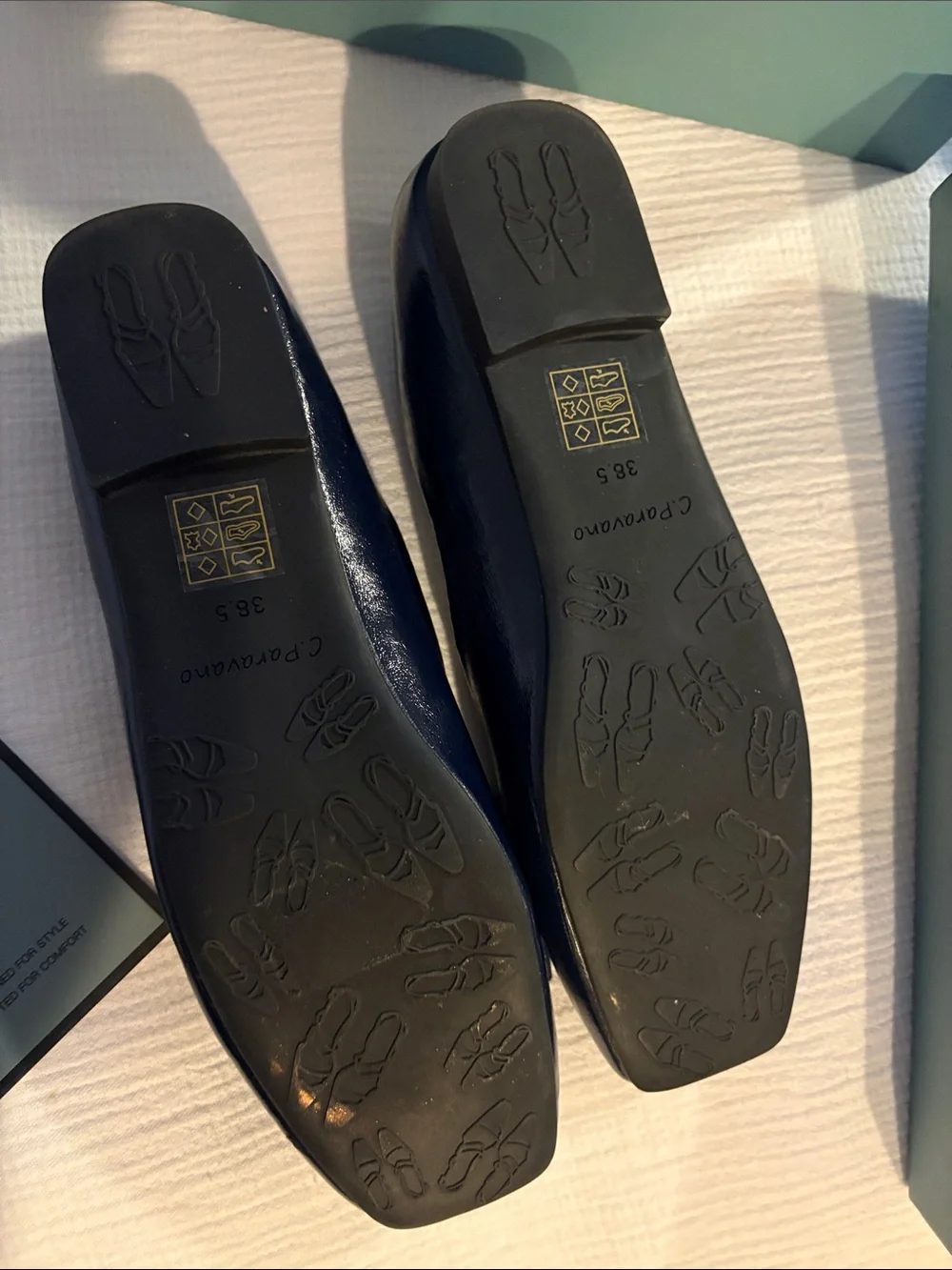 C. Paravano Navy Patent Bow Square-Toe Flats
